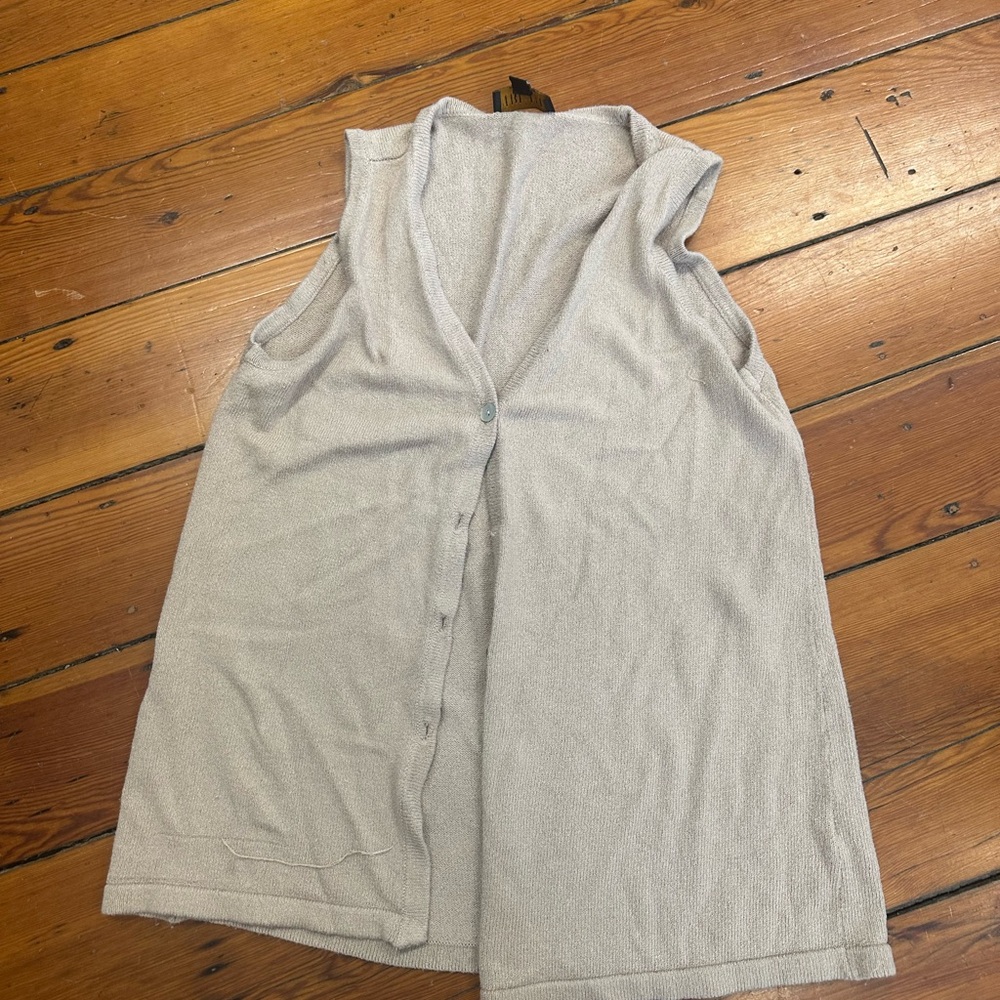 Beige Sleeveless Button-Up Vest